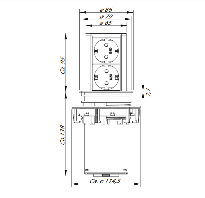 Elevator stopcontact rvs/zwart.