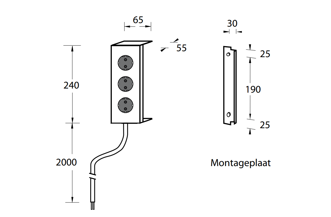 Energiezuil 3ST 3003 stopcontact rvs.