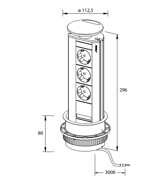 Evoline Powerport 3ST stopcontact rvs/alu/zwart.