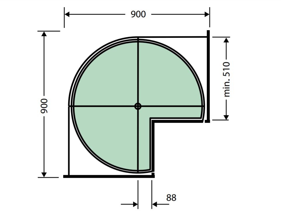 Hoekoplossing hoekkast 90x90 3/4 maan WIT compl. diam.82cm