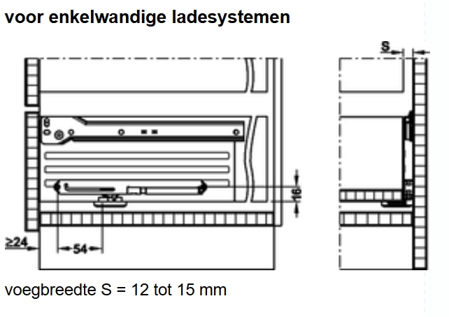 Lade demper voor bestaande lade rolgeleider/ metalen zijden