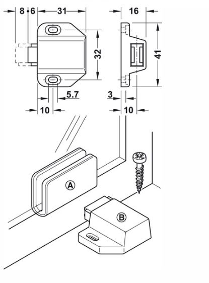 Magneetdruksluiting, voor glazendeuren